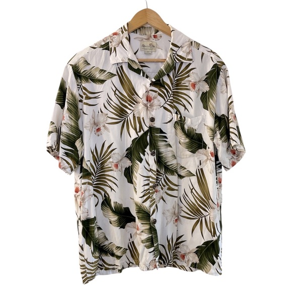 Paradise Bay Vintage Men’s Hawaiian Aloha Shirt Size M White Green Floral Rayon - Picture 1 of 13